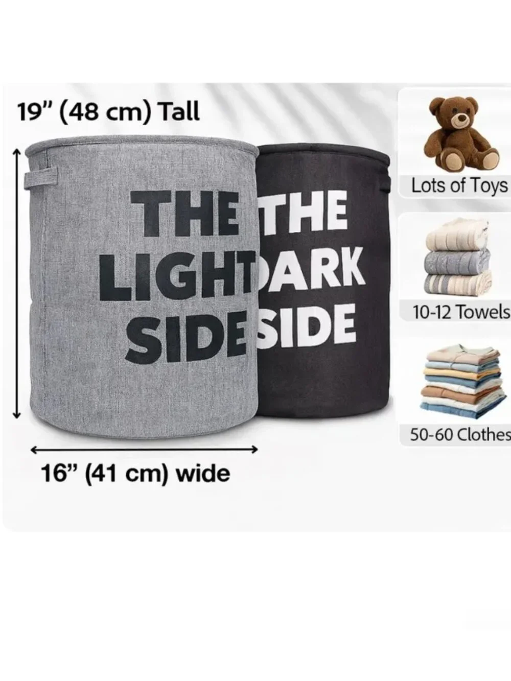 NEW 2 ComfiCo fabric laundry hampers for sorting light and dark laundry